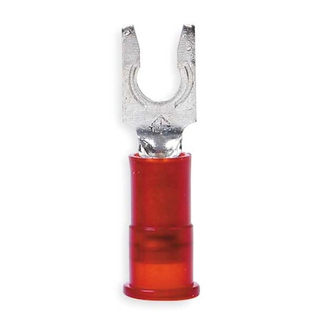 Fork Terminal, #10 Stud Size, 18 AWG, 600 V, Nylon Insulated, Red, Crimp Termination Only, 100 PK