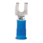 Fork Terminal, #10 Stud Size, 14 AWG, 600 V, Nylon Insulated, Blue, Crimp Termination Only, 100 PK