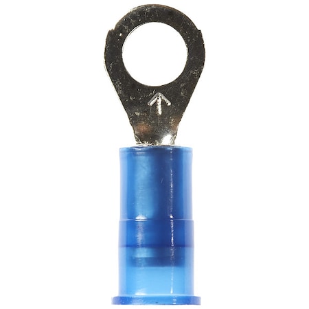Ring Terminal, #10 Stud Size, 14 AWG, 1,000 V, Nylon Insulated, Blue, Crimp Termination Only