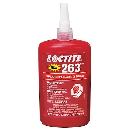 Primerless Threadlocker, LOCTITE 263, Red, High Strength, Liquid, 250 mL Bottle