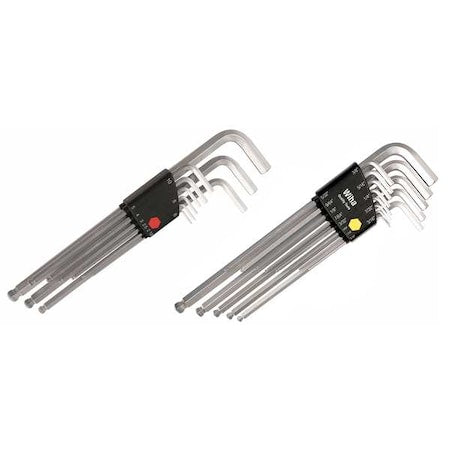 22-Piece Hex Key Set, Metric/SAE L-Shape, Alloy Steel, Chrome, Plastic Holder