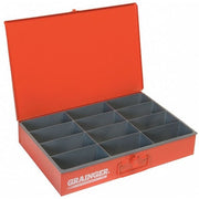 Steel, 12 compartments, 12 1/2 in D x 3 1/8 in H x 18 3/8 in W