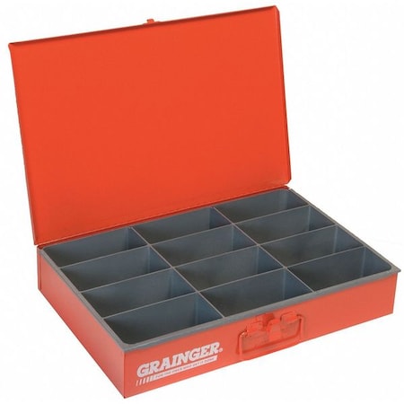 Steel, 12 compartments, 12 1/2 in D x 3 1/8 in H x 18 3/8 in W