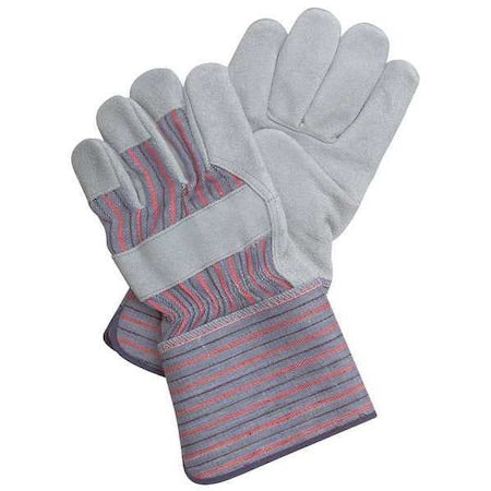 Leather Gloves, Cowhide, Gauntlet Cuff, Wing Thumb, Full Finger, Gray, XL, 1 PR