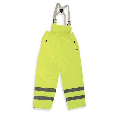 Hi-Visibility Rain Bib Overall, Polyurethane, 32 1/2 in Inseam, 56 in to 58 in Waist, Green/Yellow