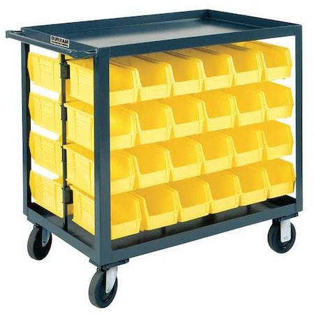 14 ga. Steel Steel Bin Cart with Lipped Shelves, 24" D x 38 in H x 24 1/2 in W, 2 Shelves, Gray