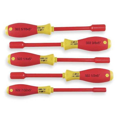 Nut Driver Set,5 Pieces,SAE,Solid,Ins