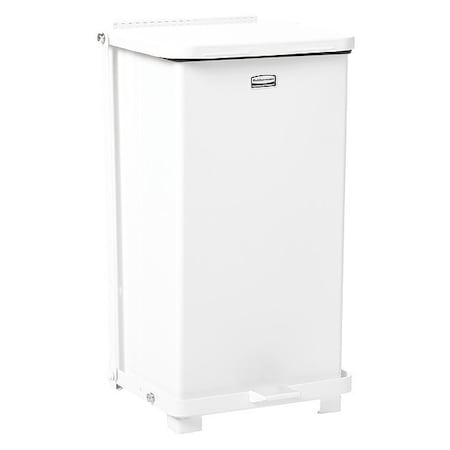 Defender 6-1/2 gal Square Step-On Can, White, Foot Pedal, Steel, 12 in