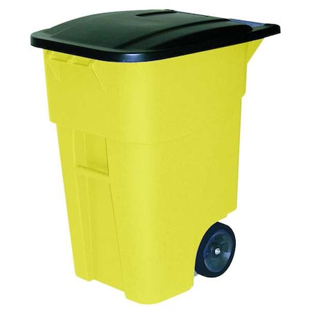 BRUTE 50 gal Rectangular Rolling Plastic Can, Yellow, None, Plastic, 23 3/8 in
