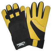 Mechanics Gloves, Grain Deerskin Leather Palm, Black/Yellow