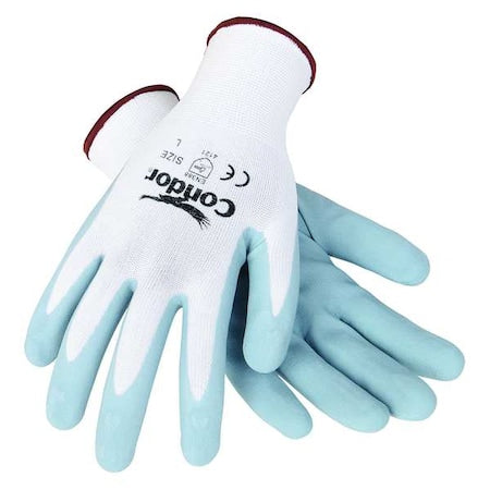 Coated Gloves, Nitrile, Rough, Palm, 4 Abrasion Level, White, L (9) 1 PR