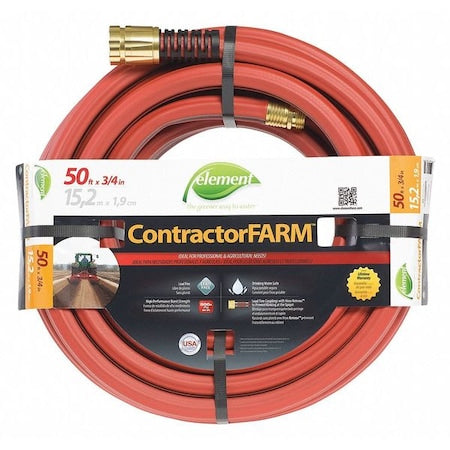 3/4 in ID x 50 ft L Water Hose, PVC Tube, Red, Aluminum x Aluminum Fitting