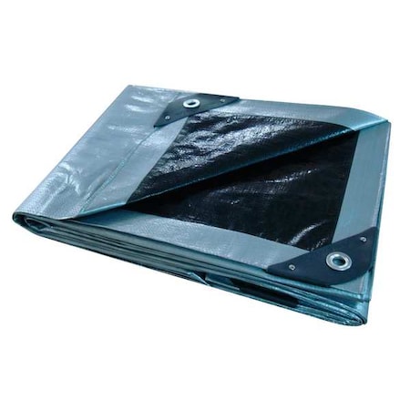 Heavy Duty Tarp, 14 ft 2 in x 29 ft 4 in, 10.5 Mil, Silver/Black, Polyethylene