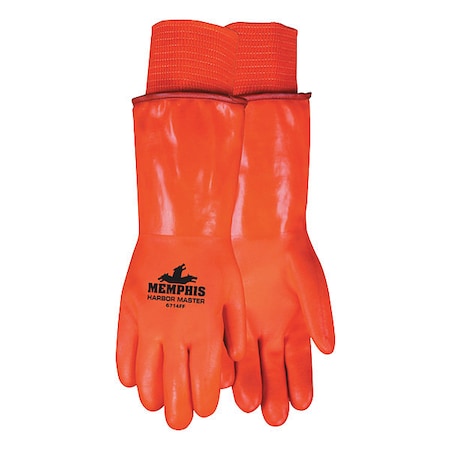 Hi-Vis Cold Protection Gloves, PVC Palm, Foam/Fleece Lining, High-Visibility Orange, L