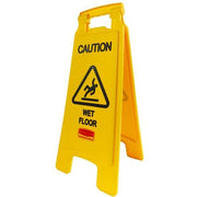 Floor Safety Sign, HDPE, Caution Wet Floor, 25 in H, 11 in W, Not Retroflective, Yellow