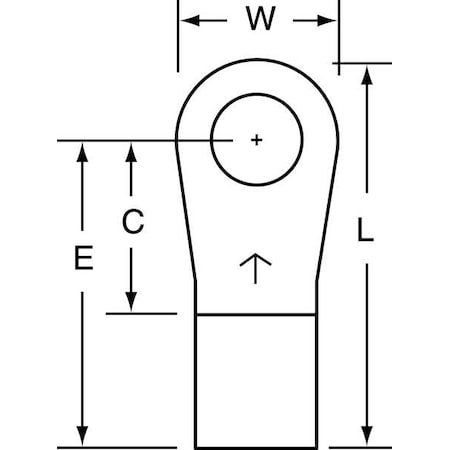 Ring Terminal, 3/8 in Stud Size, 6 AWG, 1,000 V, Bare Insulated, Bare, Crimp Termination Only