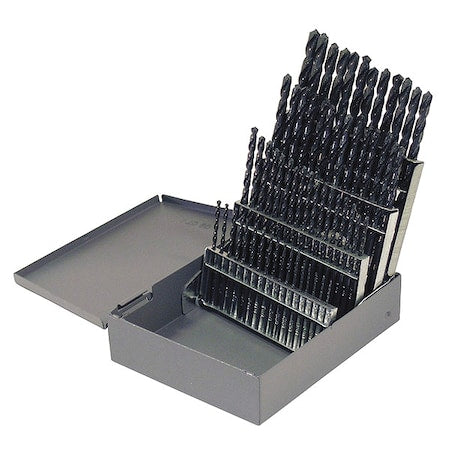 60PC No 1-No 60 HSS 135 Degree Heavy-Duty Jobber Length Drill Set Cle-Line 1801 Steam Oxide RHS/RHC