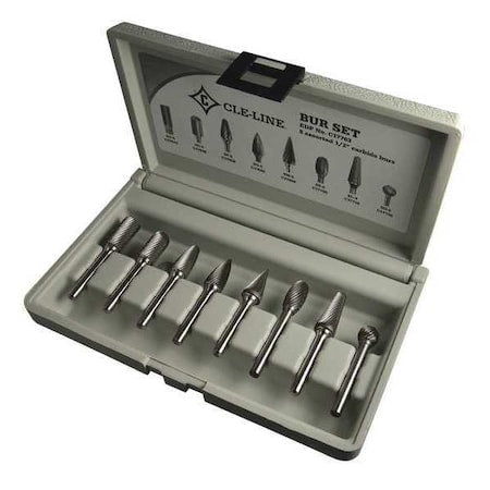 8PC 1/4x1/4 Hardened Steel Shank Standard Cut Carbide Cle-Line 1855 Bur Set
