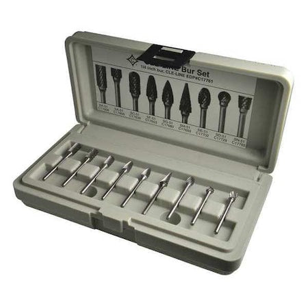 9PC 1/4X1/8 Hardened Steel Shank Standard Cut Carbide Cle-Line 1855 Bur Set