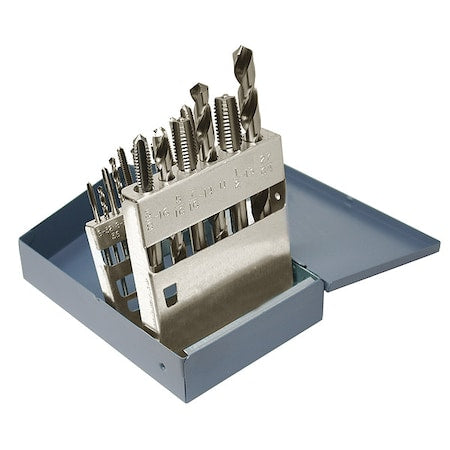 18PC,N36, N29, N25, N21, N7, F, 5/16, U, 27/64 HSS Jobber Drill and Plug Hand Tap Set Cle-Line 1898