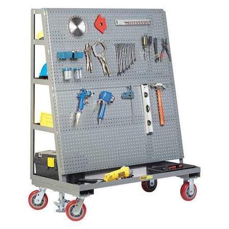 Mobile Pegboard,w/Back Shelves,24 x 60"