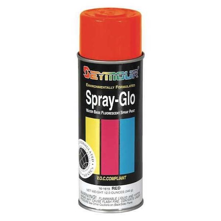 Spray-Glo Paint,Flour Red,12oz., Fluorescent Red, Flat, Solvent, 12 oz