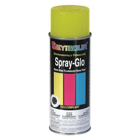 Spray-Glo Paint,Flour Yellow,12oz., Fluorescent Yellow, Flat, Solvent, 12 oz