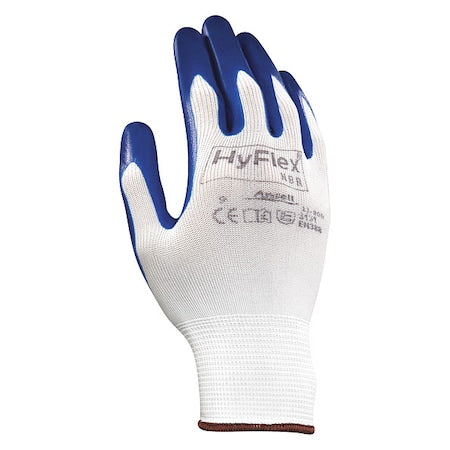Coated Gloves, Nitrile, Palm, 4 Abrasion Level, Blue/White, L (9) 1 PR