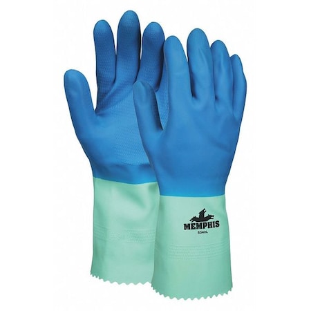 5340 Chemical Resistant Gloves, Natural Rubber Latex, Nitrile, 12 in L, 28 mil, Blue, Green, S