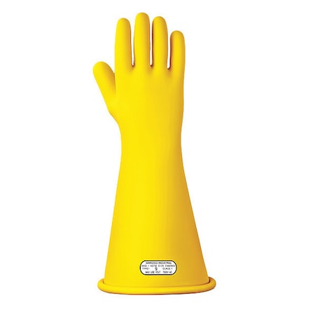 Electrical-Insulating Gloves, 7,500V AC, 11,250V DC, Rubber, 16" Length, Yellow, Size 9