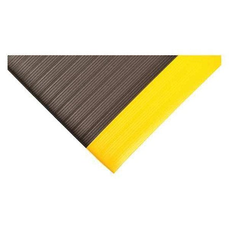 Antifatigue Mat, 12 ft. L x 3 ft. W, 3/8" Thickness, Closed Cell PVC Foam, Ribbed, Black/Yellow