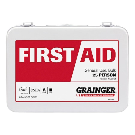 First Aid Kit and Housing, Metal 142 Components, 25 People Served