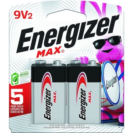Energizer Max 9V Alkaline Battery, 9V DC, PK2