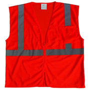 High Visibility Vest, ANSI Class 2, Mesh Polyester, U-Back, Zipper, 1 Pocket, Orange, L