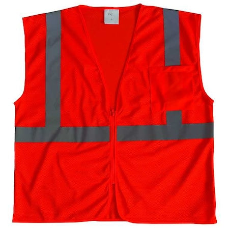 High Visibility Vest, ANSI Class 2, Mesh Polyester, U-Back, Zipper, 1 Pocket, Orange, L