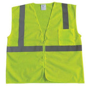 High Visibility Vest, ANSI Class 2, Mesh Polyester, U-Back, Zipper, 1 Pocket, Lime, M