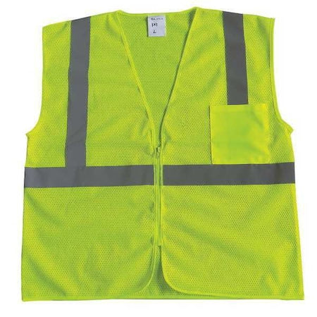 High Visibility Vest, U-Block ANSI Class 2, Zipper, Front Pocket, Mesh Polyester, Lime, XL