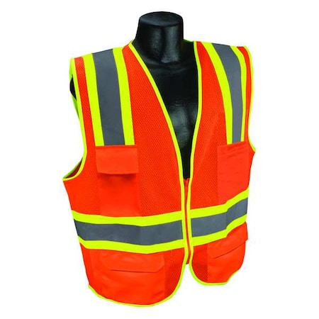 High-Visibility Vest, Type R, Class 2, U-Block, Silver Stripe, Zipper, Mesh Polyester, Orange, 5XL