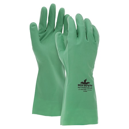 NitriShield Chemical Resistant Gloves, Nitrile, 12 in L, 8 mil, Green, S, 12 PK