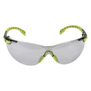 Solus Safety Glasses, Anti-Fog/Scratch, Frameless, Black/Green Temple, Indoor/Outdoor Gray Lens