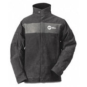 Welding Jacket, Pigskin, 2 oz, 30 in Length, Snaps Closure, 2 Pockets, Gray, XL