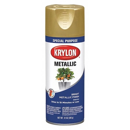 Spray Paint, Bright Gold, Metallic, Solvent, 11 oz