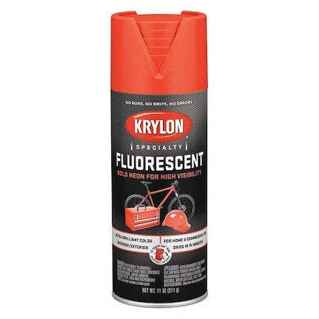 Spray Paint, Flourescent Red Orange, Gloss, Solvent, 11 oz