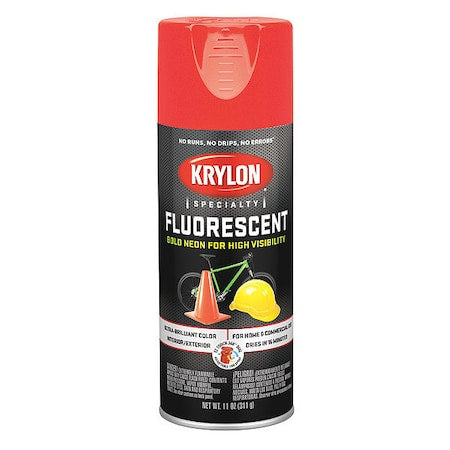 Spray Paint, Flourescent Yellow Orange, Gloss, Solvent, 11 oz