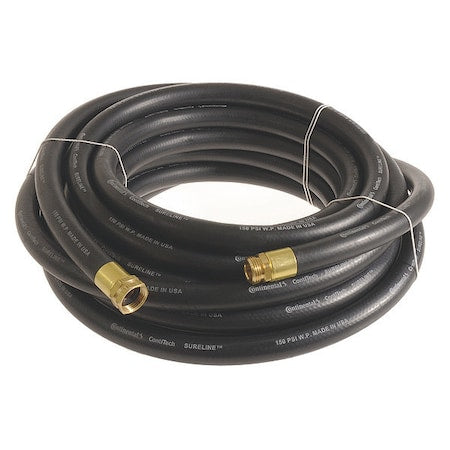 1 in ID x 50 ft L Garden Hose, EPDM Tube, Black, Brass x Brass Fitting