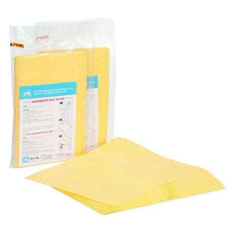 Sorbent Pad, 13 in x 20 in, Harsh Chemicals, Yellow, Polypropylene
