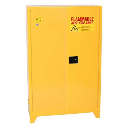 Hazardous Material Storage Cabinet, 45 gal, 2 Shelves, Steel, 43 in W x 69 in H x 18 in D, Yellow