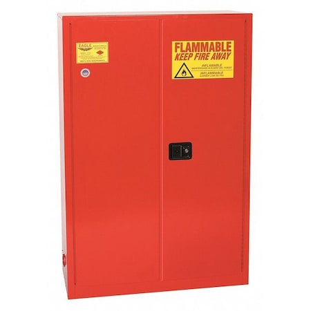 Hazardous Material Storage Cabinet, 60 gal, 5 Shelves, Steel, 43 in W x 65 in H x 18 in D, Red