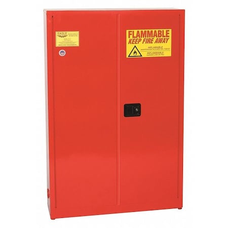 Hazardous Material Storage Cabinet, 30 gal, 5 Shelves, Steel, 43 in W x 65 in H x 12 in D, Red