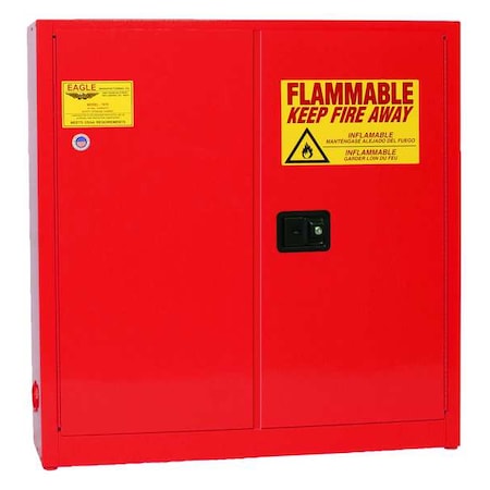 Hazardous Material Storage Cabinet, 24 gal, 3 Shelves, Steel, 43 in W x 44 in H x 12 in D, Red